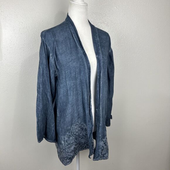 Andree by Unit Cardigan Women Small Bllue Chambray Floral Embroidered Casual - Picture 4 of 15